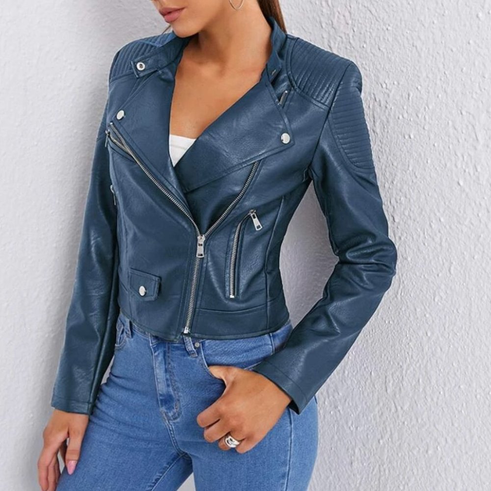 Vegan Leather Minimalist Moto Jacket Black - Picture 15 of 16